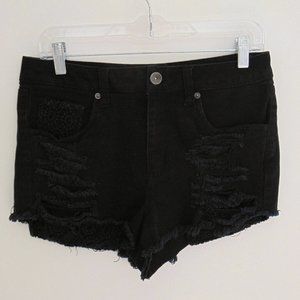 Dollhouse Denim Jeans Shorts Womens Size 9 W28" Black Cutoffs Crochet Pockets